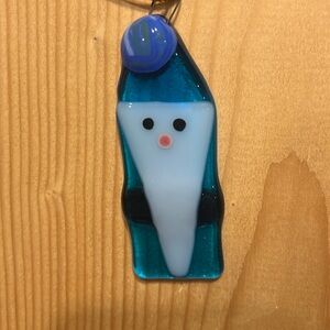 Fused glass blue gnome ornament